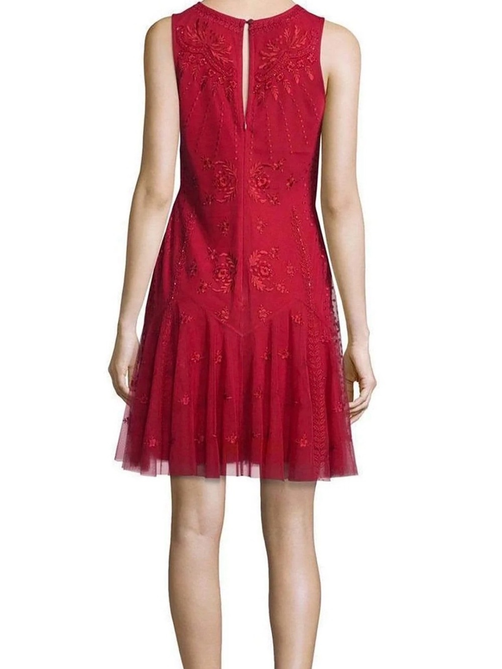 Aidan Mattox Embroidered Mesh Drop Waist Dress - Picture 2 of 12